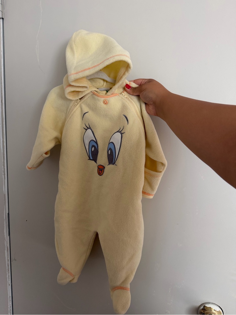 🐥 Vintage 90s/Y2K Baby Looney Tunes Tweety Fleece Romper 6/9M – Rare